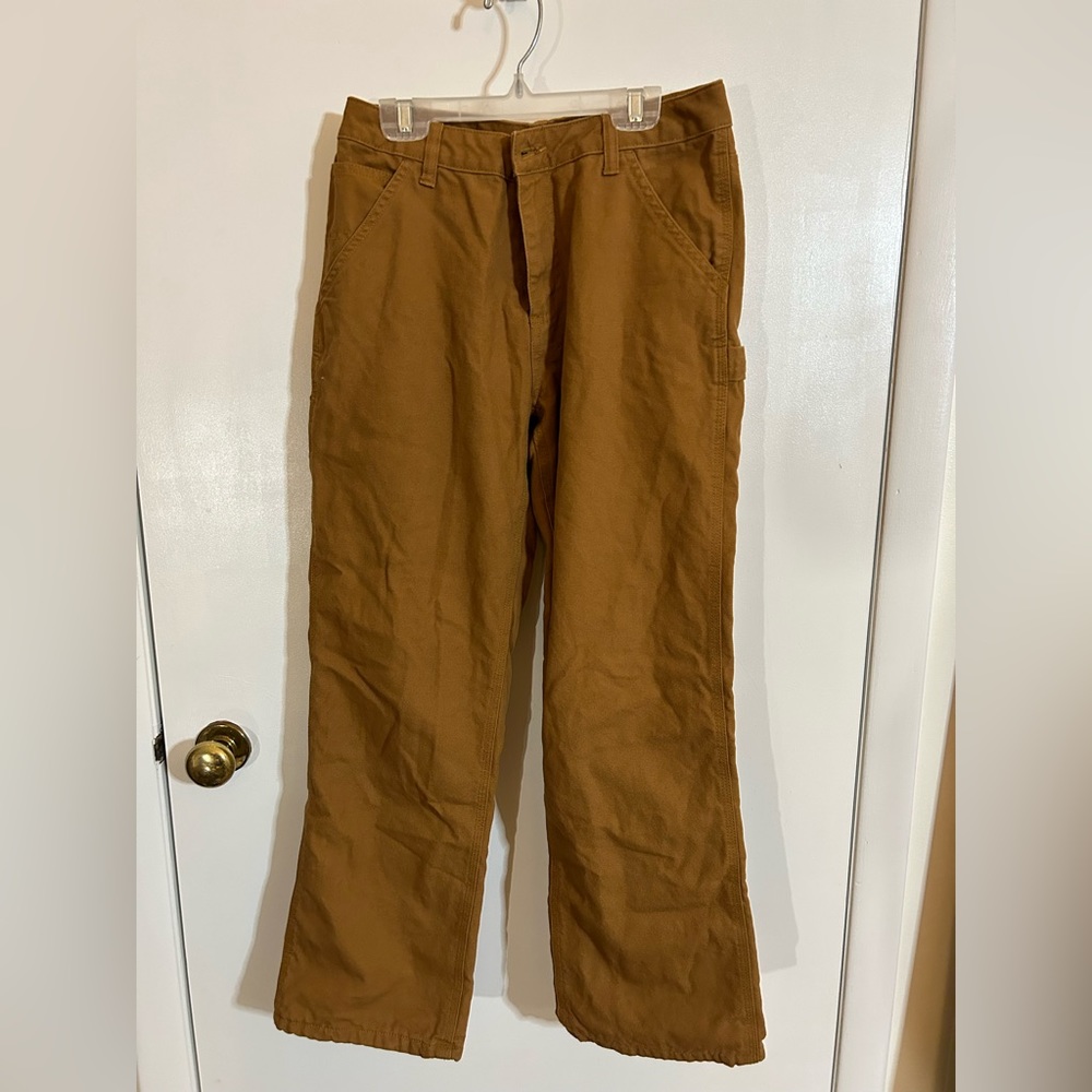 Brown boys Carhartt straight pant, fleece lined.